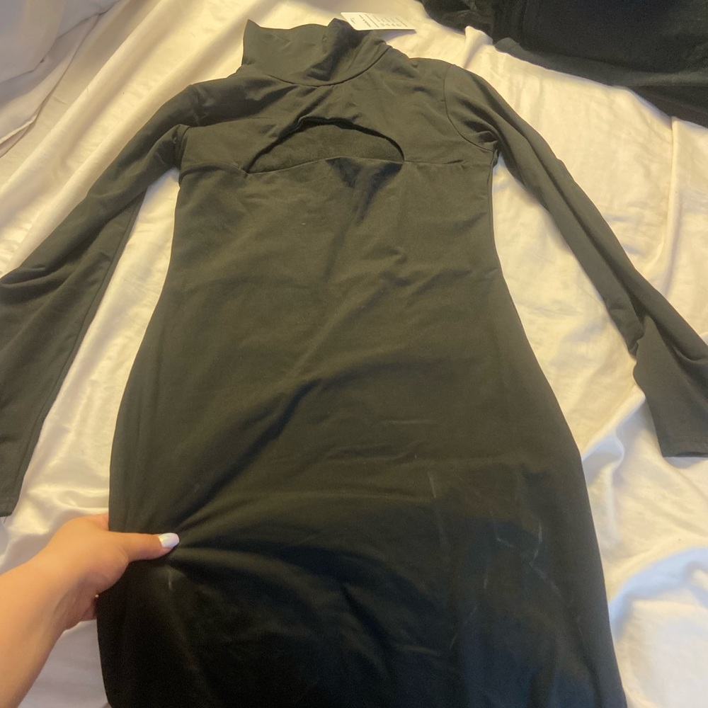 Keyhole black thick sweater dress